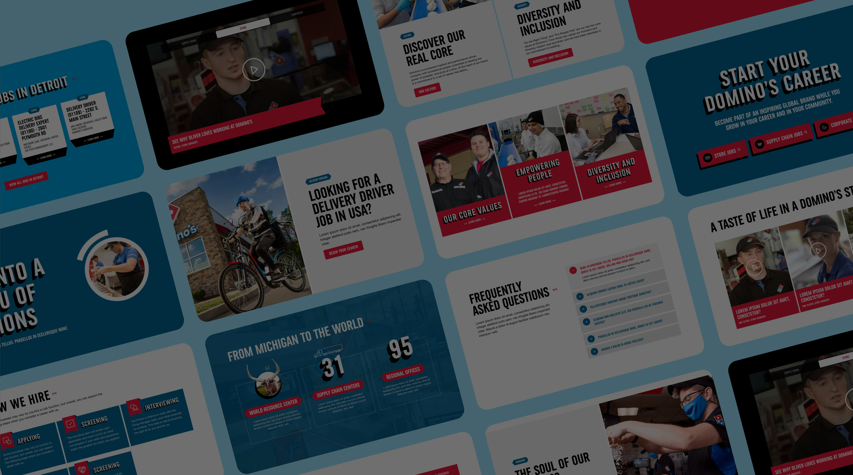 multiple screenshots of the Domino's website